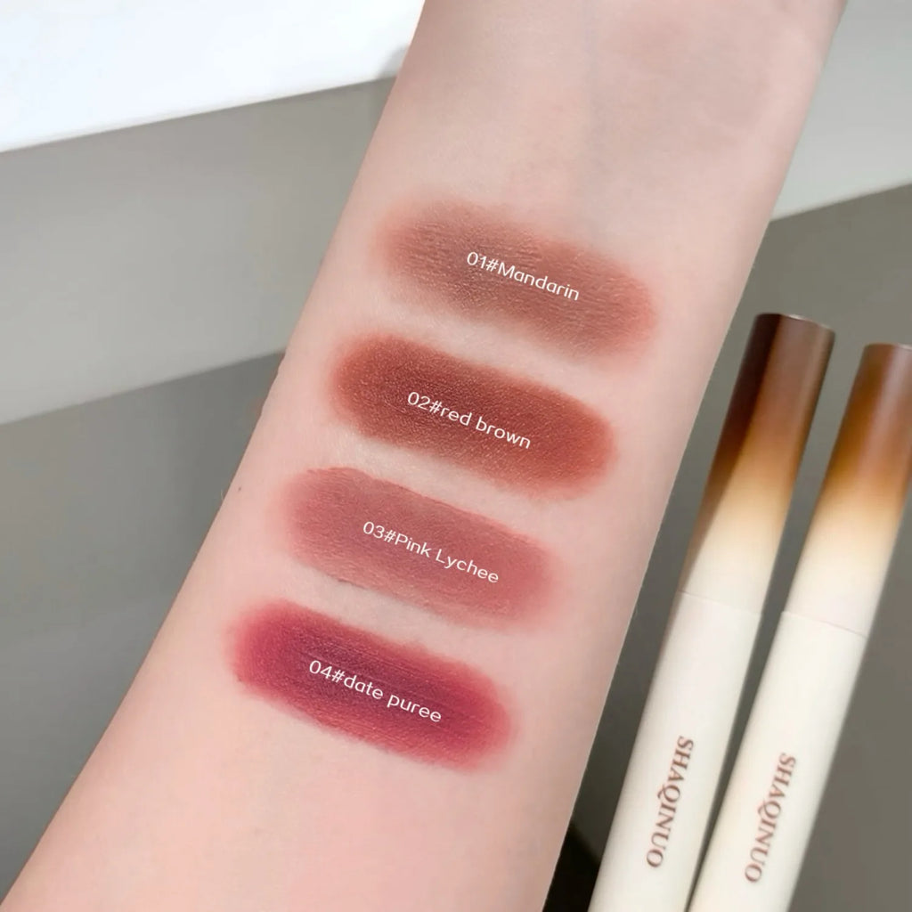 SHAQINUO Velvet Soft Lip Glaze Matte Lipstick Cream Fluffy Brush Head Qme
