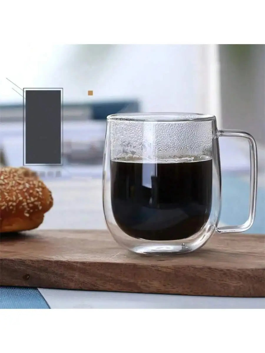 150- Heat Resistant Borosilicate Glass Mug Double Wall Coffee Cup Qme