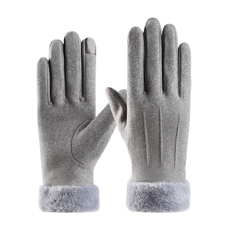 Autumn Winter Warm Suede Gloves Velvet Thickened Plush Decor Cuff Qme A3