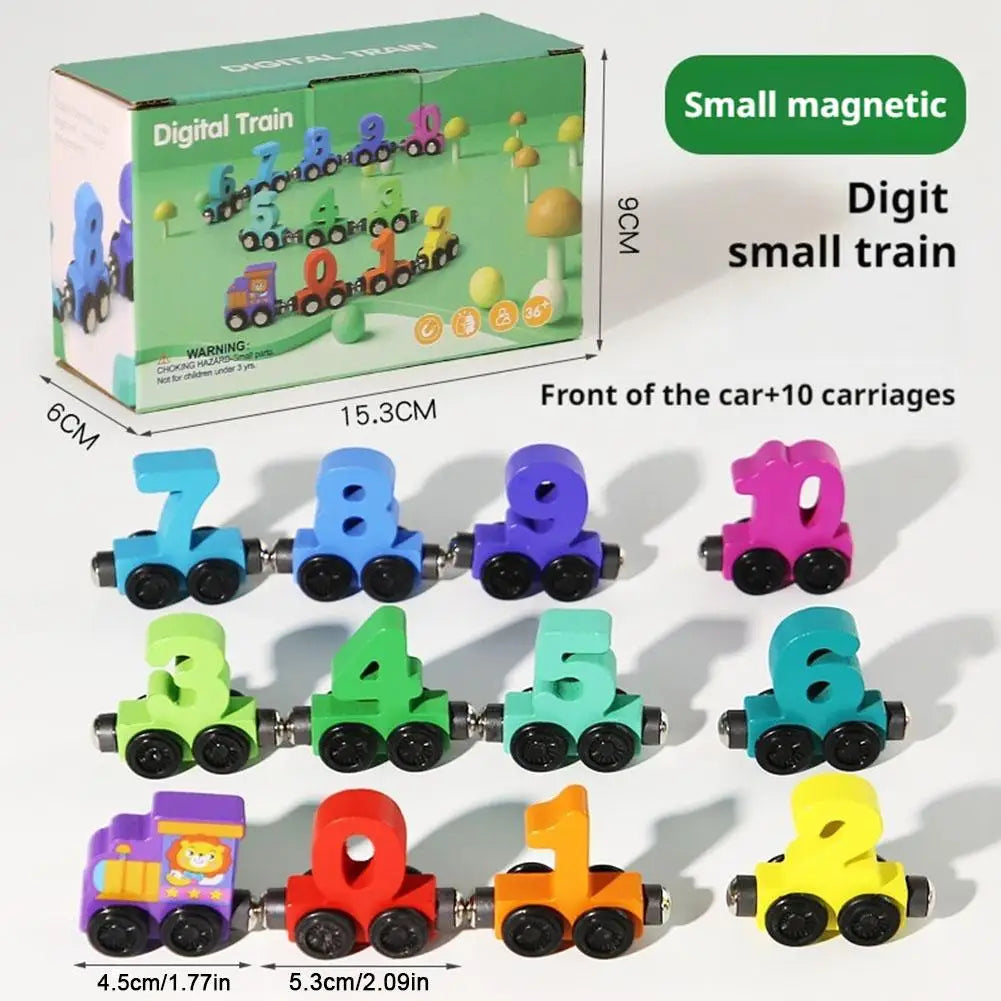 Wooden Number Digital Magnetic Train Toys Colorful Building Blocks Educational Hand-eye Coordination Magnetic Digital Train NEW Qme