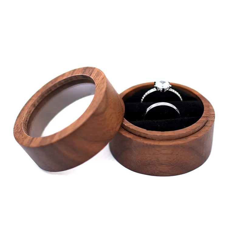 Hot Sale Solid Wood Jewelry Organizer (Black Walnut) - Jewelry Display for Earrings Couples Rings Jewelry Case Valentine Gift Qme Win-Round Blk Double
