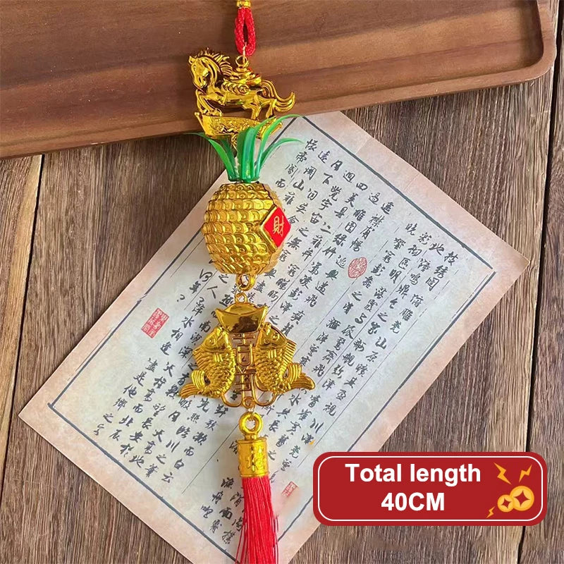 Chinese Year 2026 Celebration Decor Horse Red Gold Pineapple Hanging Qme A13