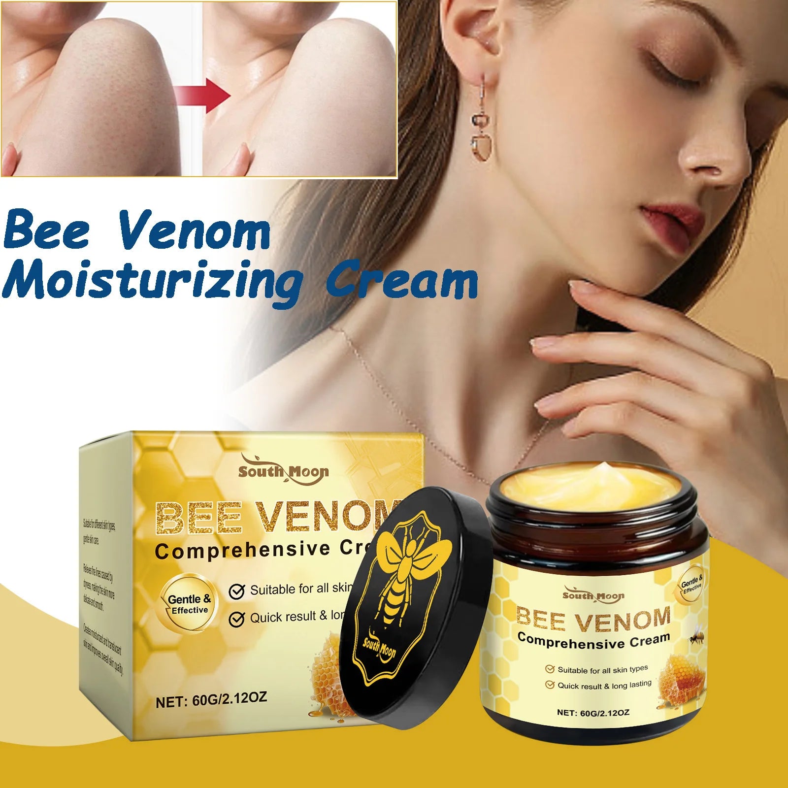 Bee Venom Skin Moisturizer Nourish Dryness Skin Anti Cellulite Firming Brightening Smoothing Body & Face Care Creams Non-Greasy Qme