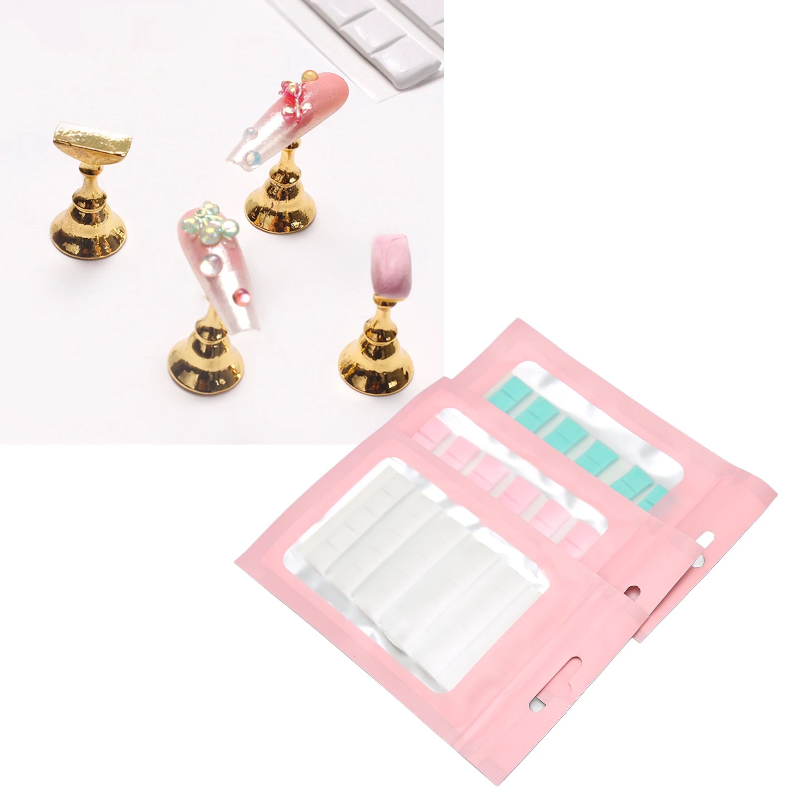 Adhesive Nail Clay Manicure Clay Adhesive Reusable Removable Nail Art Stand Clay for False Nail Tips Display Practice 3 Colors Qme
