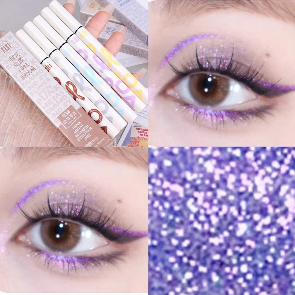 6 Colors Thin Pearlescent Eyeliner Liquid Pencil 3 in 1 Shiny Silkworm Eye Shadow Stick Lasting Smooth Glitter Eyeliner Makeup Qme 05