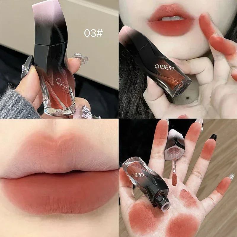 QIBEST 4 Colors Matte Velvet Lip Gloss Red Brown Lip Glaze Lasting Waterproof Orange Color Liquid Lipstick Natural Makeup Beauty Qme 03