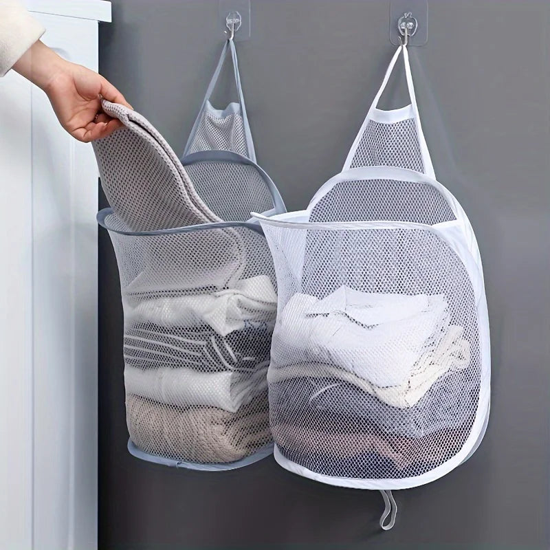 1pc Foldable Laundry Basket, Bathroom Clothes Storage Hanging Bag, Household Wall Mounted Dirty Clothes Basket, Laundry Hampers Qme