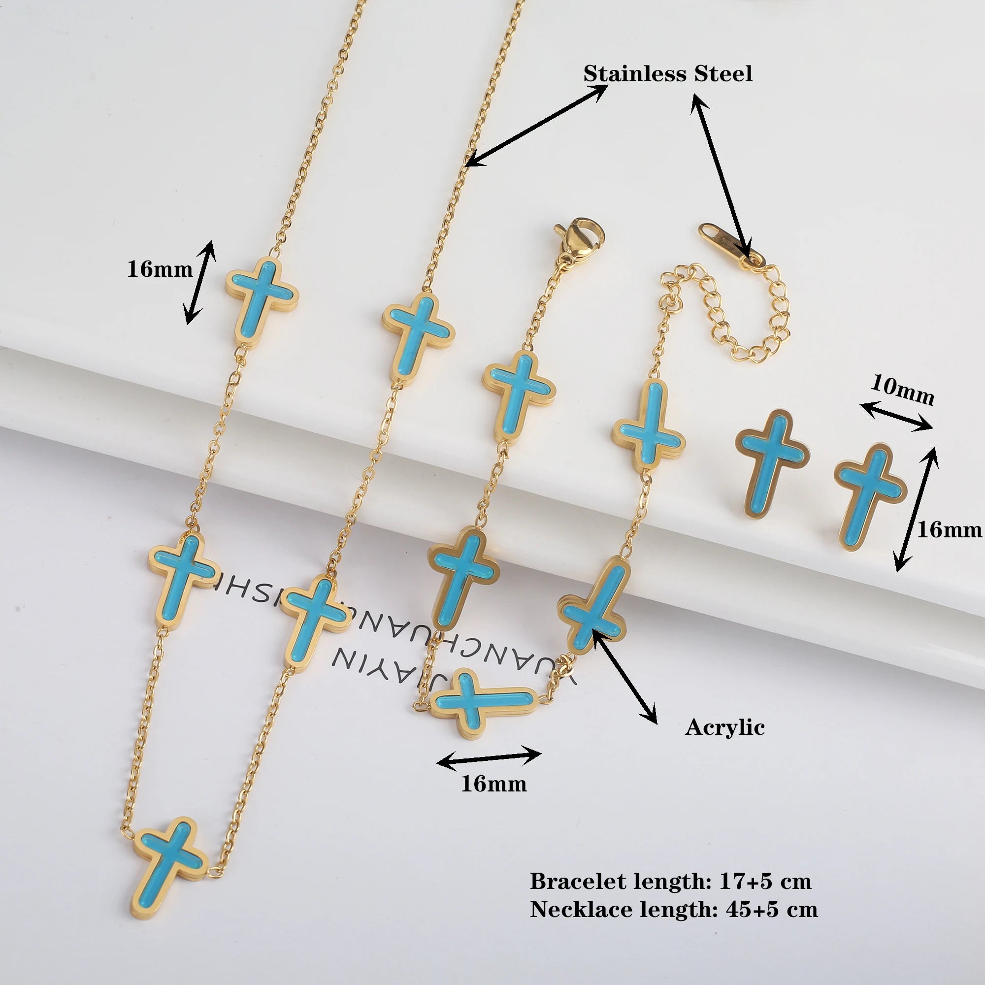 INS Hot Sale Charms Stainless Steel Shell Cross Necklace Jewelry Set Bracelet Earrings Luxury for Party Daily Wear Jewelry Gift Qme