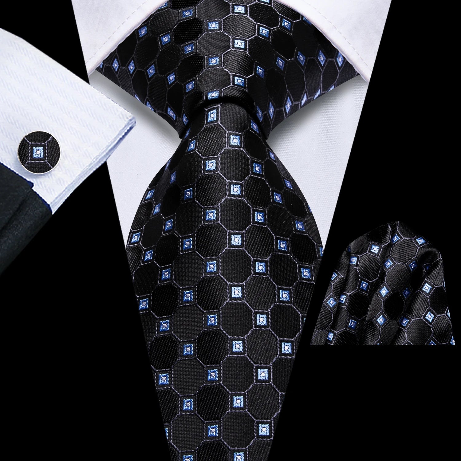 Hi-tie Men Pink Green Necktie Handkerchief Cufflinks Tuxedo Accessory Qme HT-N-0117