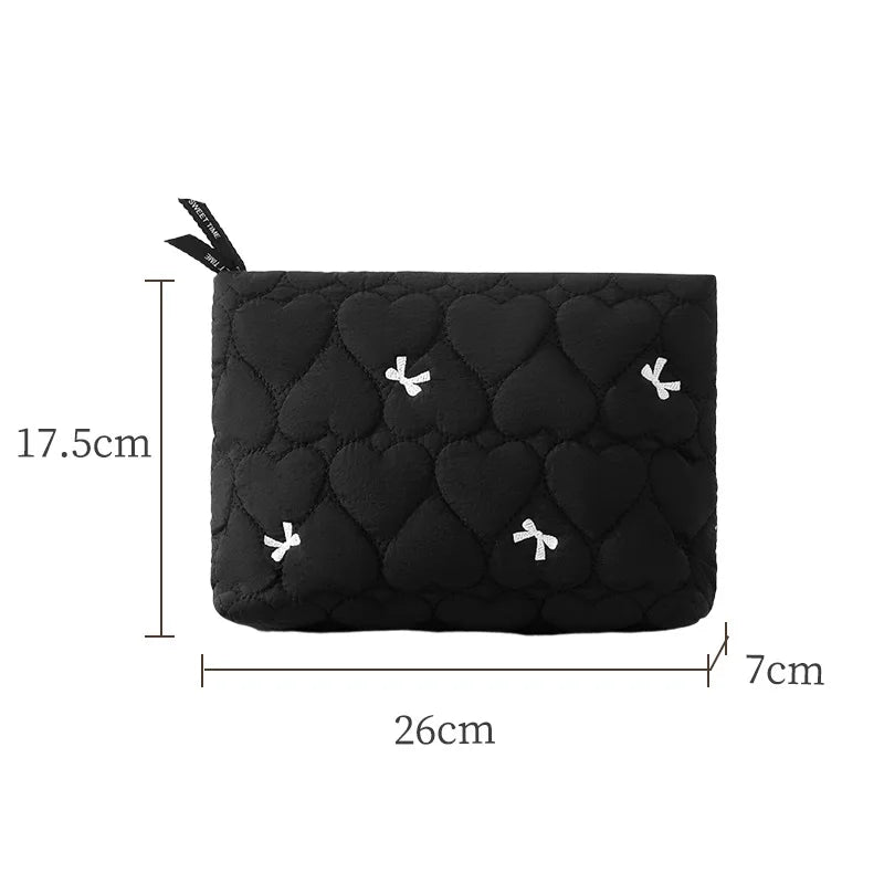A New Bow Pattern Women Makeup Bag, Zipper Cosmetic Organizer Pouch, Portable Travel Wash Toiletry Storage Bag for Ladies Qme black
