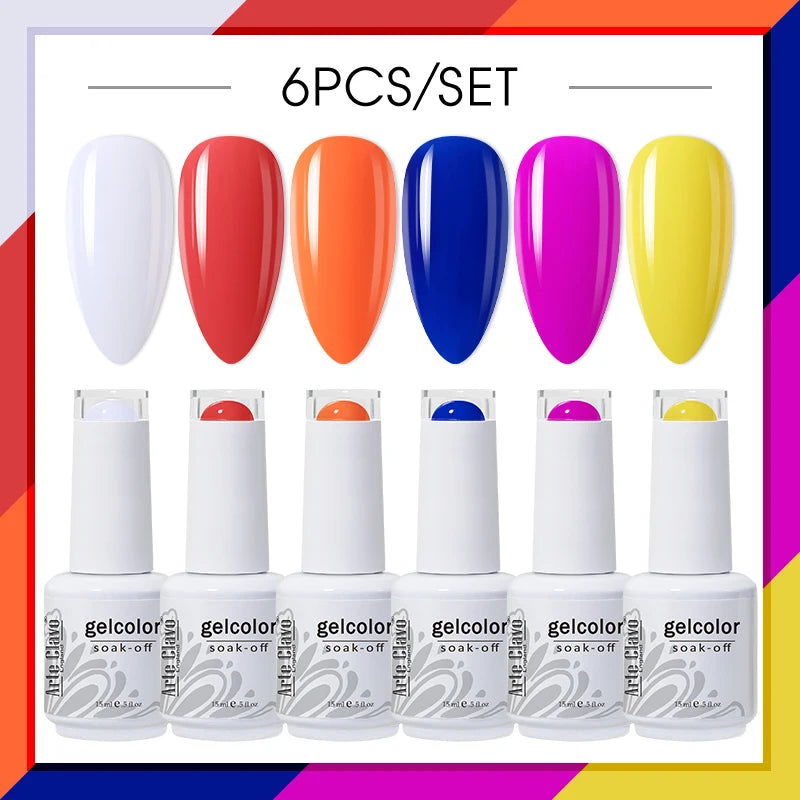 Arte Clavo Glitter Semi Permanent Nail Art LED UV Gel Polish Sparkly Qme AC-ZBZH08-6B