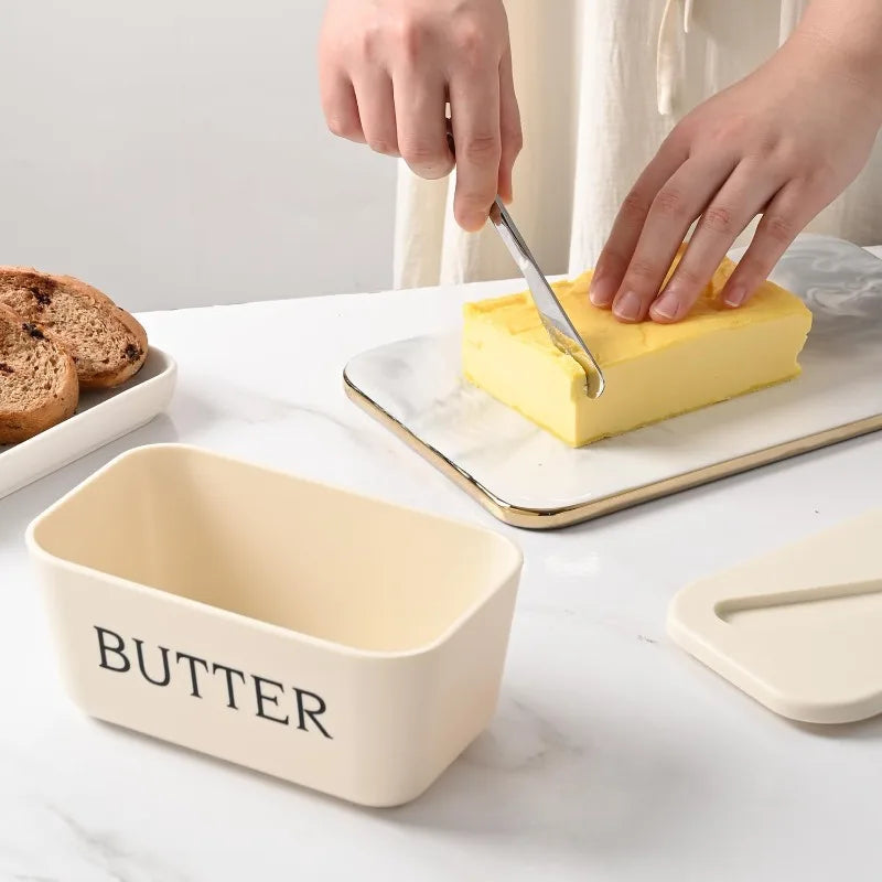 1pcs Butter Container Box with Knife Plastic Sealed Storage Box Cheese Box Oil Slicer Butter Plate Tableware Qme