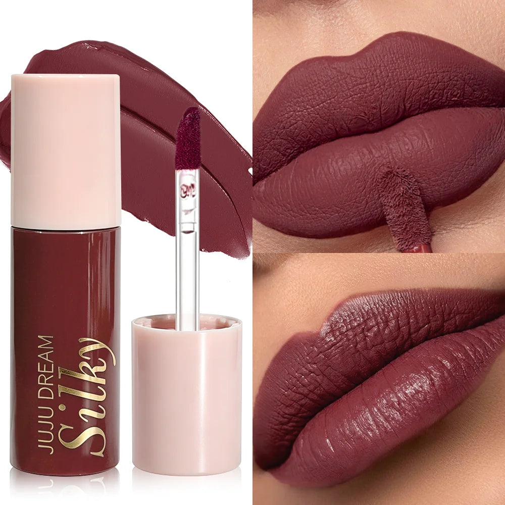 Waterproof Wine Red Matte Lip Gloss Long Lasting Velvet Lipstick Qme