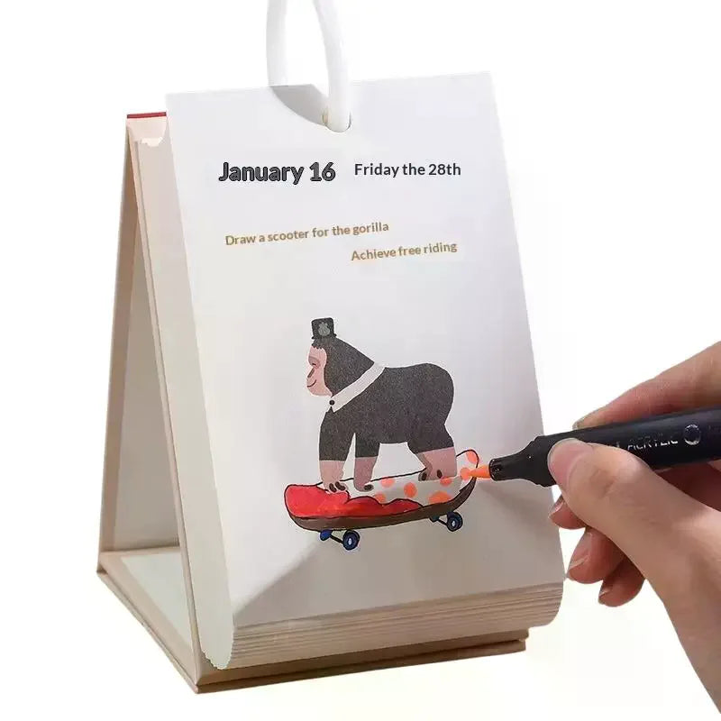 2026 Cute Puppy Lucky Calendar Healing Illustration Lines 365 Days Qme