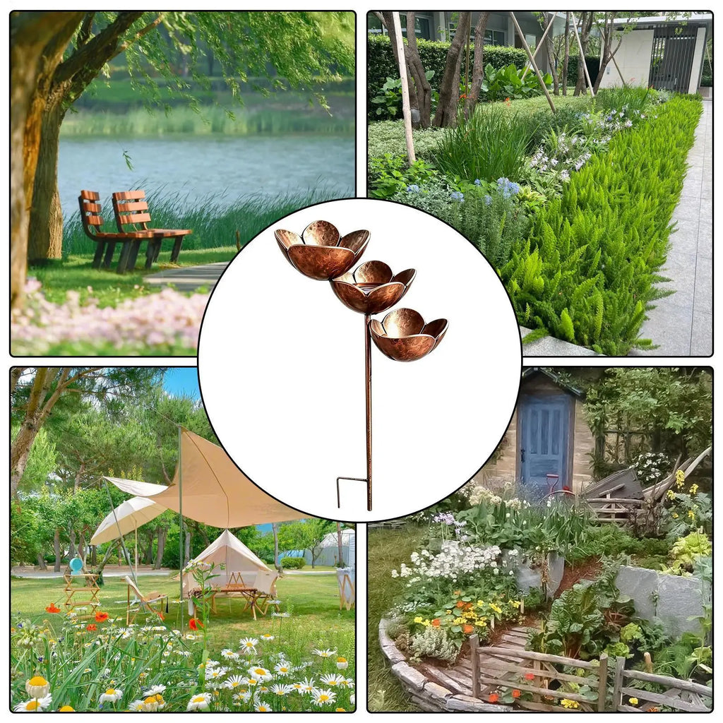 Rain Catcher Garden Stake 3-Layer Flower Outdoor Lawn Decor Bee Qme