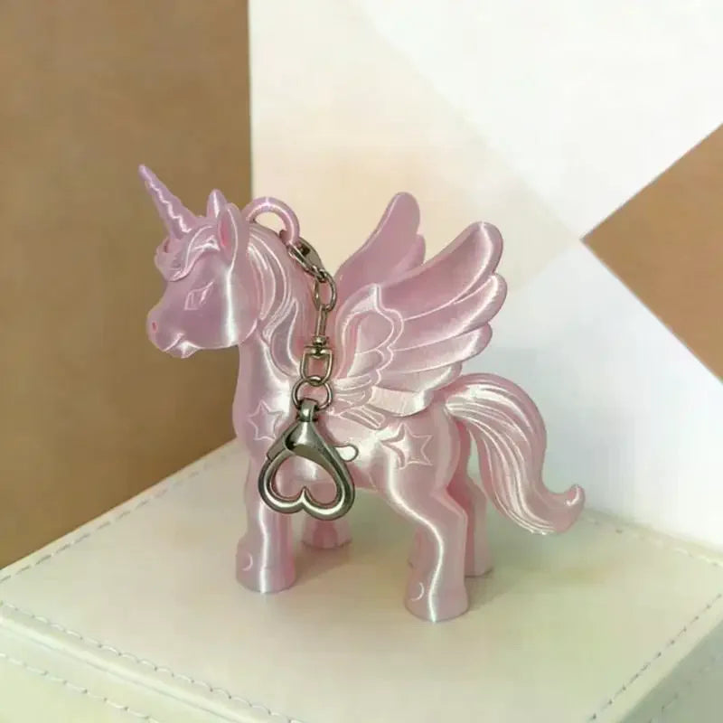 Fashion Pink Pegasus Keychain 3D Printed Cute Bag Charm Heart Clasp Qme