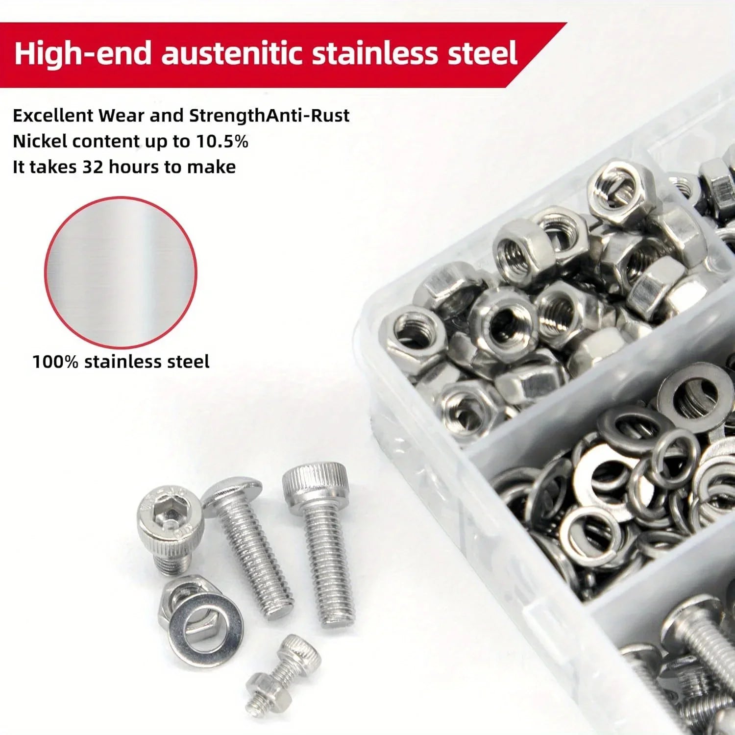 Fastener combination kit, suitable for machine screws of M3, M4, and M5 sizes, including metric screws with round heads Qme