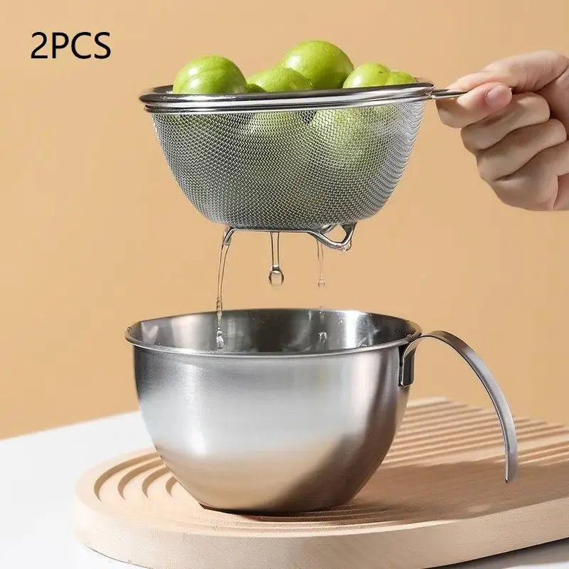 1 2 3 Stainless Steel Mixing Bowl Scale Handle Filter Multi Qme 2PCS