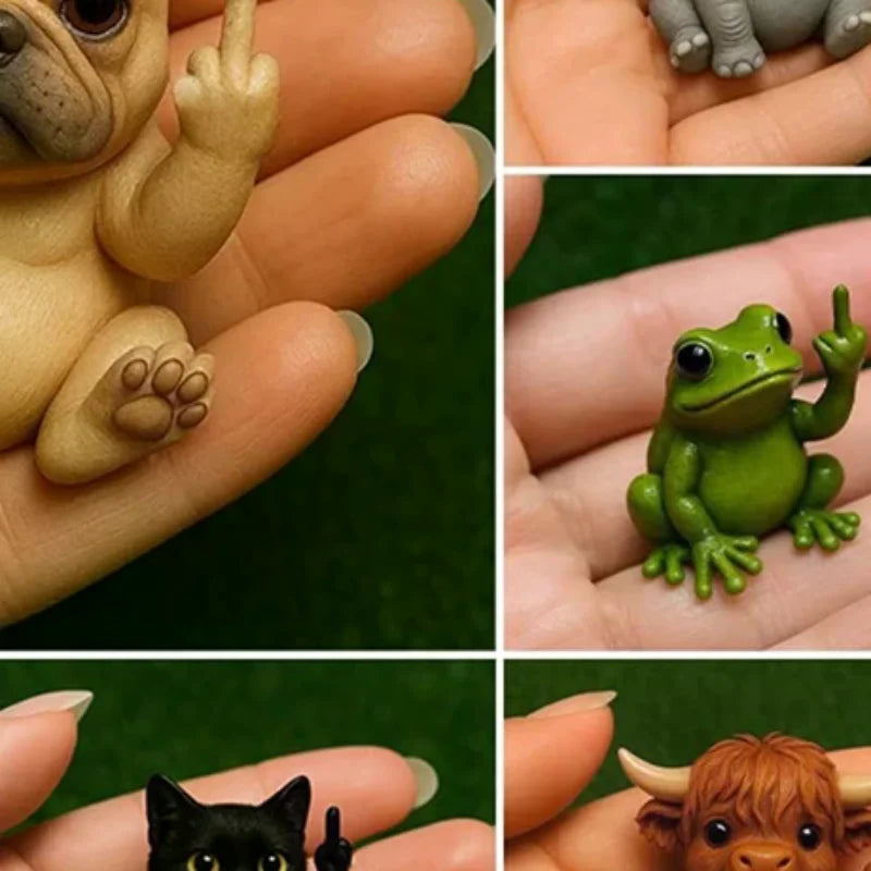 Hilarious Resin Middle Finger Animal Figurine Highland Cattle Frog Qme