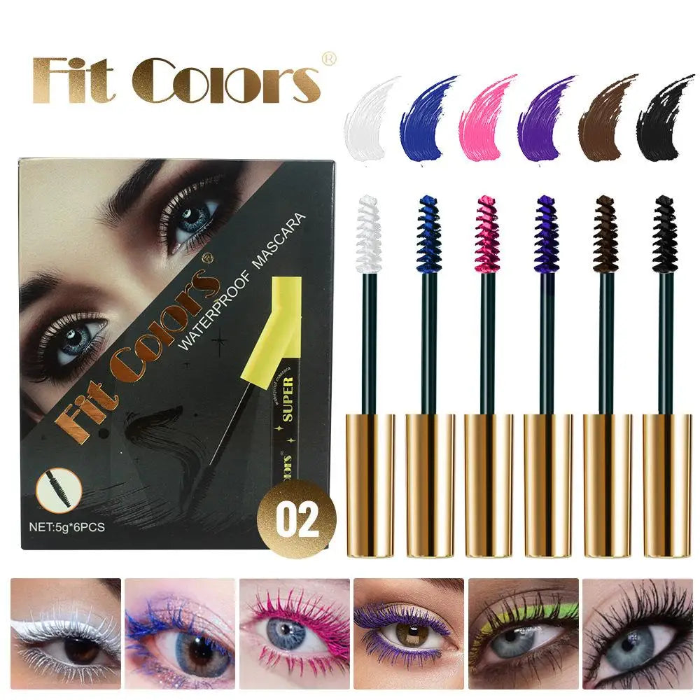 6 Color/Set Colored Mascara Cream Blue Green Lasting Waterproof Mascara Curling Eyelashes Thick Curl 3D Non-smudding Mascara Qme army green