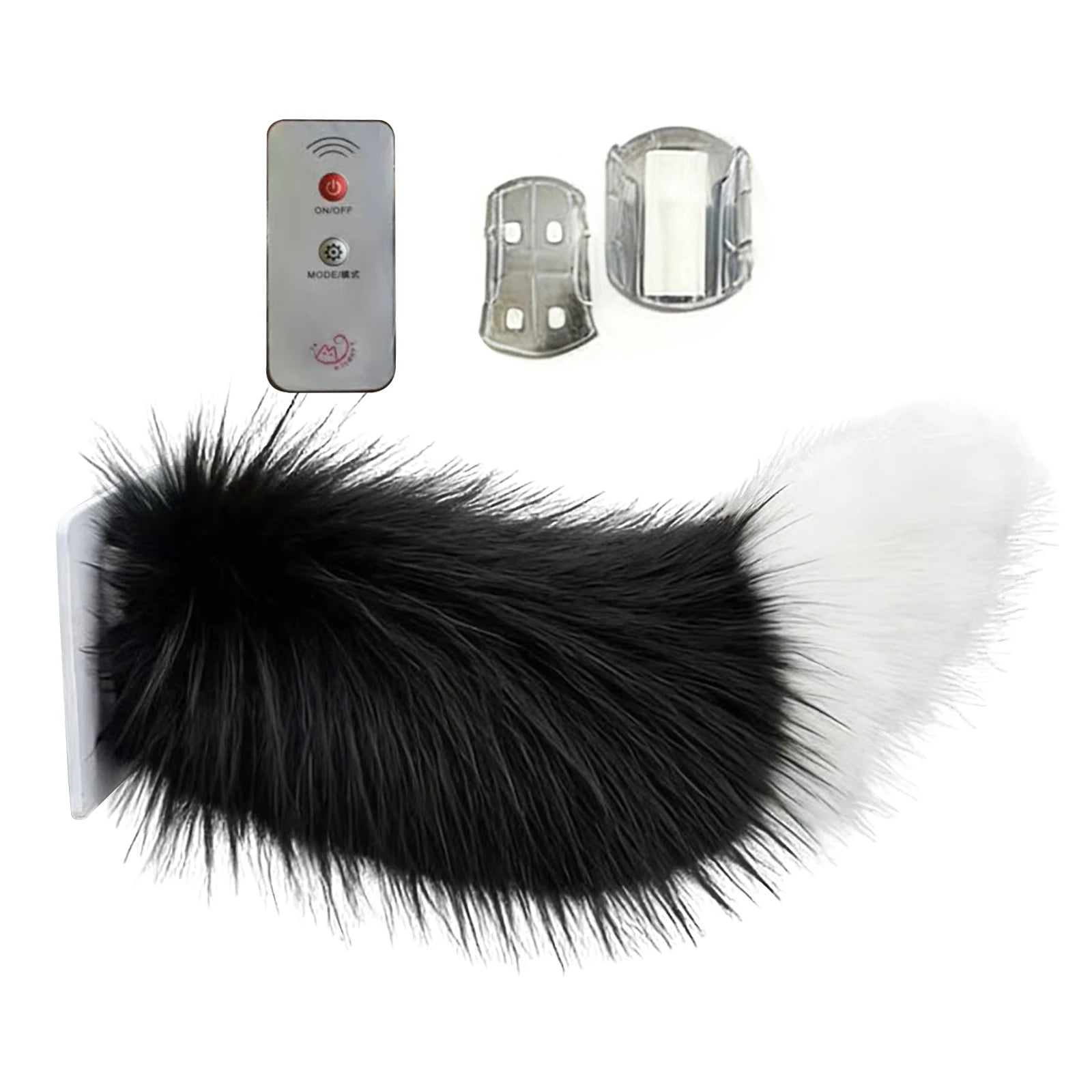 Car Electric Remote Control Tail Moving Shake Wagging Plush Tail Ornament For Auto Motorcycle Decorate Accessories ﻿ Qme Black white