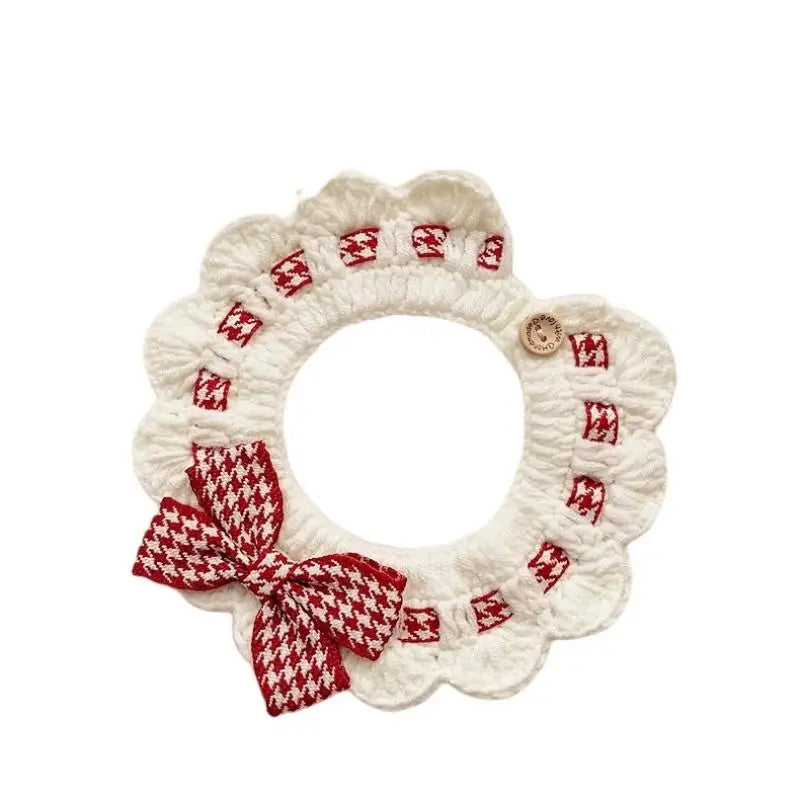 Small Dogs Puppies Tie Accessories Cute Cat Collar Wool Crocheted Qme size Red