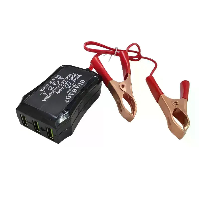 Battery Clip Charger 12V 24V 5V Short Circuit Protection 3 USB Ports Qme