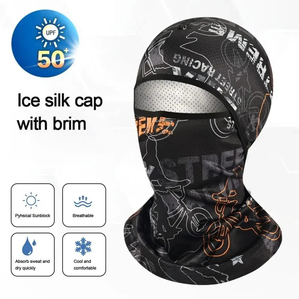 Summer Cool Balaclava Ice Silk Cycling Full Face Cap Sun Anti-UV Protection Sports Face Cover Headwear Bike Motorcycle Men's Hat Qme