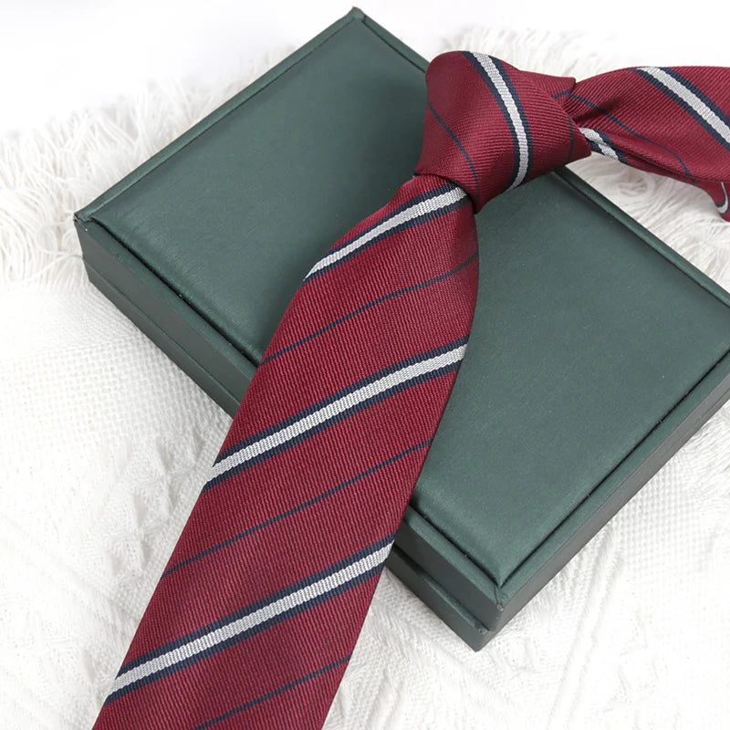 Burgundy Luxury Ties Women Mens Fashion Necktie Stripes Groom Neck Qme
