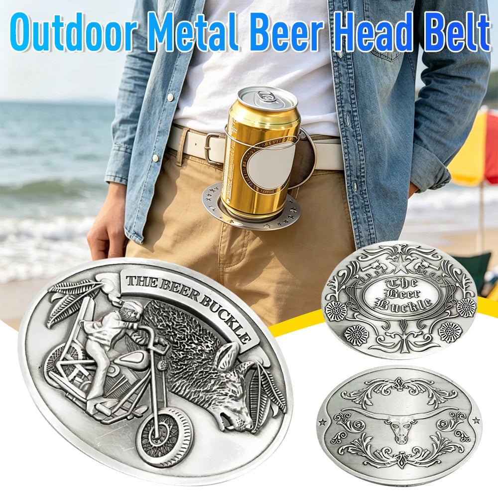 Outdoor Metal Beer Head Belt Funny Bottle Buckle for Camping Can Holder Drinking Portable Bar Metal Beer Head Belt Buckle Qme