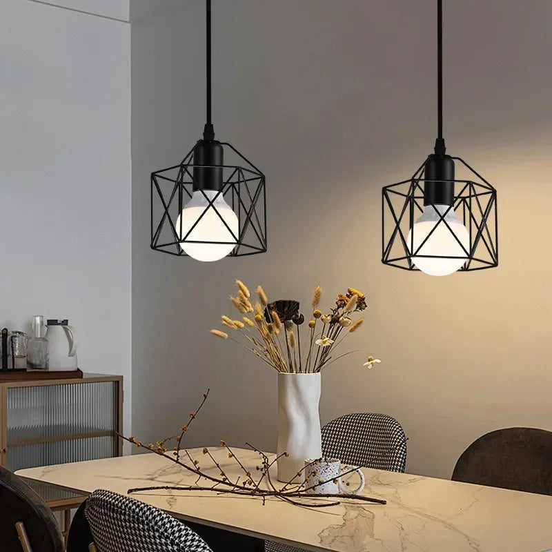 Industrial LED Pendant Lamps E27 Base Metal Hanging Lamps Chandelier Lights for Kitchen Island Cafe Stairway Hallway AC85-265V Qme