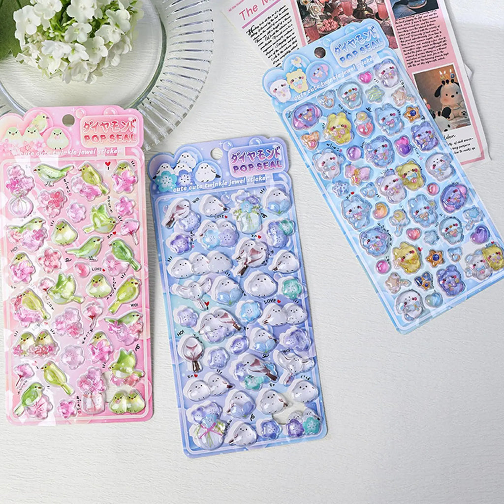 1pc random 3D Relief Stickers Cute Titmouse Animal Decals 3D Bubble Foam Sticker For Notebook Planner Journal Laptop Phone Case Qme