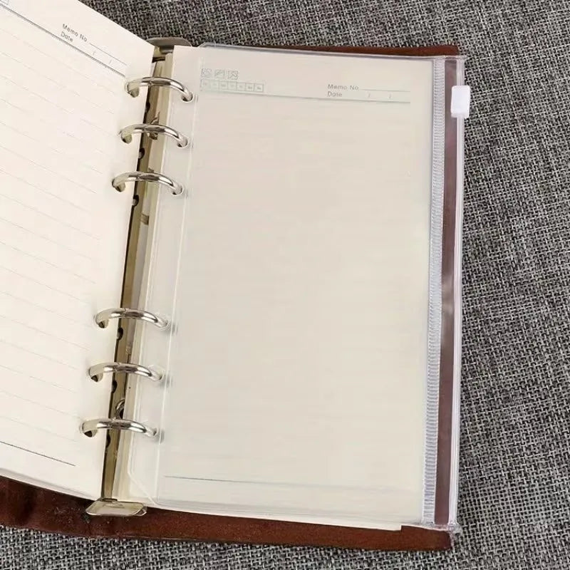 A5 A6 A7 Binder Pockets Waterproof Zipper Pouch 6 Ring Notebook Clear Qme