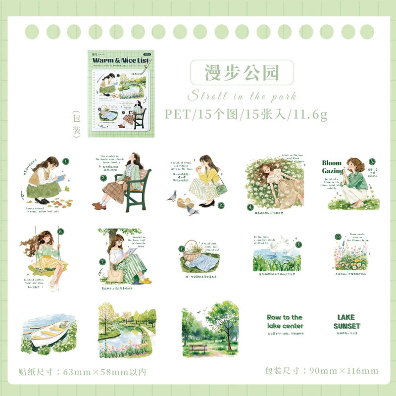 15pcs Artistic Girl Creative Character PET Sticker Bag for Collage Junk Journal DIY Scrapbook Aesthetic Stationery Supplies Qme C3