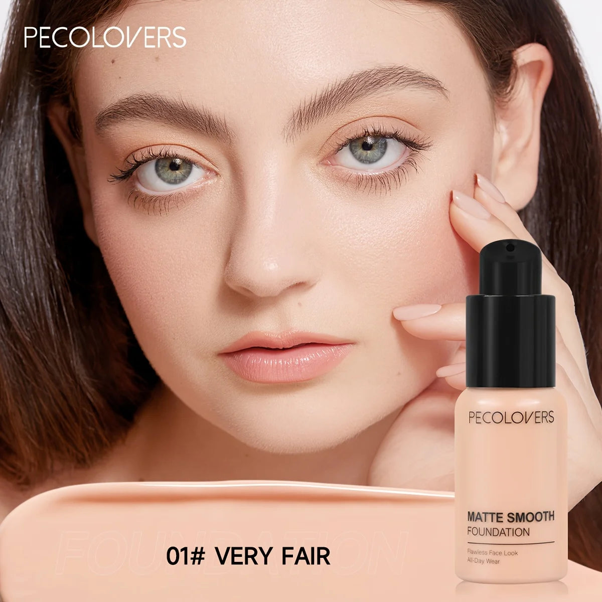 PECOLOVERS Matte Finish Liquid Foundation - Oil-Control, Waterproof, Full Coverage Concealer for All Skin Tones Qme 01