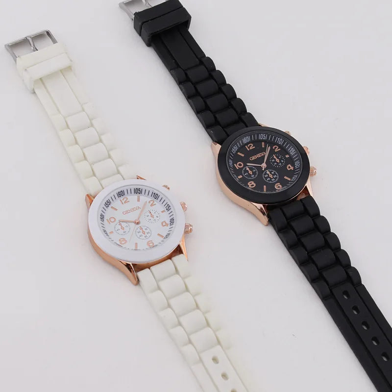 2pcs minimalist silicone tape, niche temperament, three eye casual women's watch, quartz watch Qme