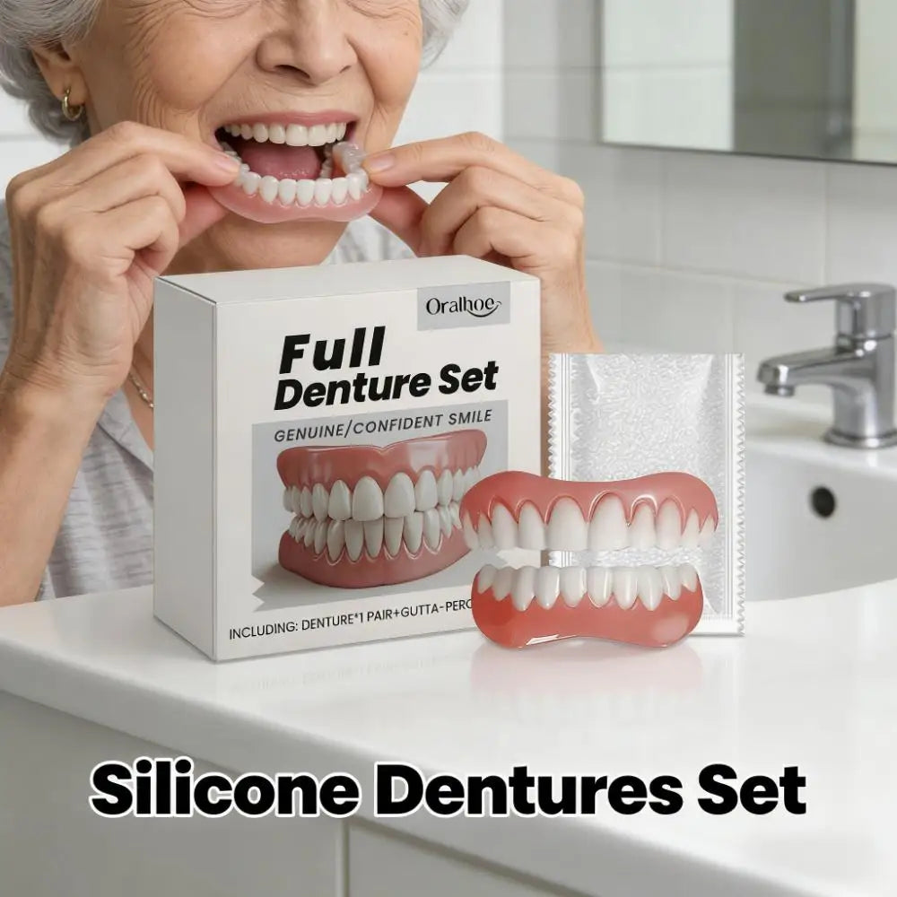 Silicone Dentures False Teeth Full Set Cover Gums Improve Missing Broken Tooth Restore Confident Smile Teeth Denture Reliner Kit Qme
