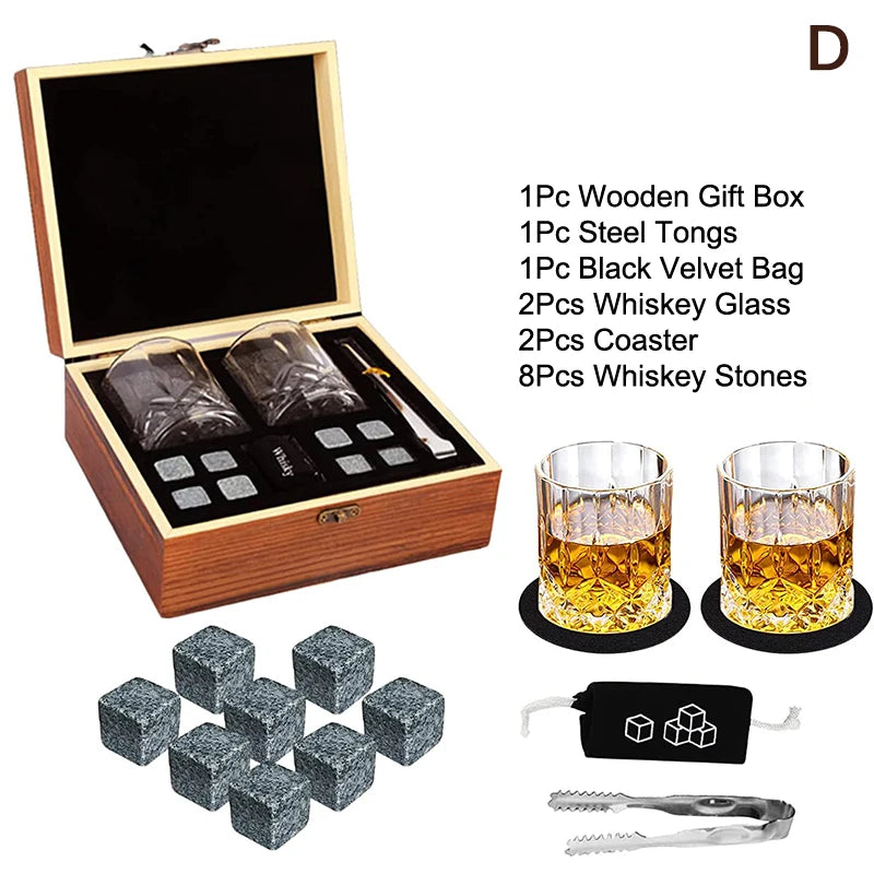 Father's Day Whiskey Stones Granite Ice Cubes+ Cups Whisky Wooden Qme D
