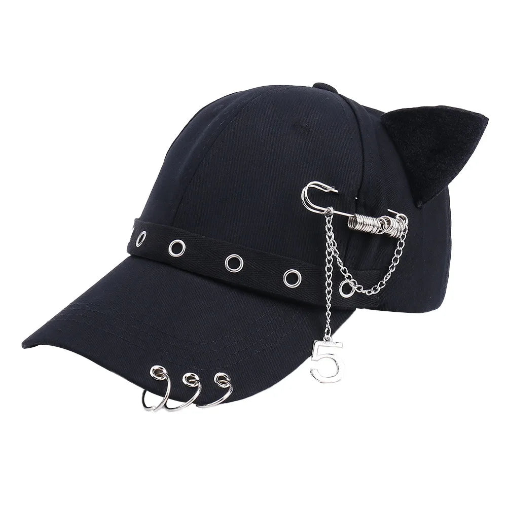 Fashion Hiphop Cat Ear Baseball Cap Rivet Pin Peaked Spicy Girls Qme Style 4