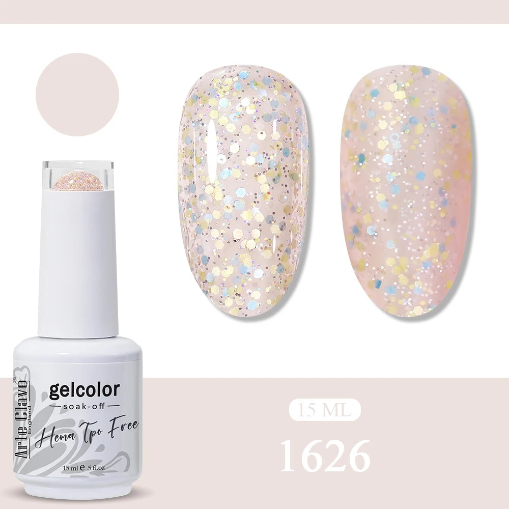 Arte Clavo Glitter Gel Nail Polish HEMA TPO Sliver Champagne Qme 1626
