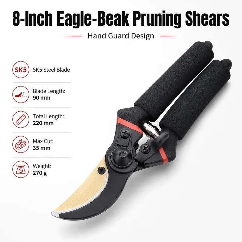 Ergonomic Non Slip Handle 8.5 Inch SK5 Blade Garden Pruners Scissors For Bonsai Fruit Trees Flowers Daily Branch Pruning Qme 8 inch