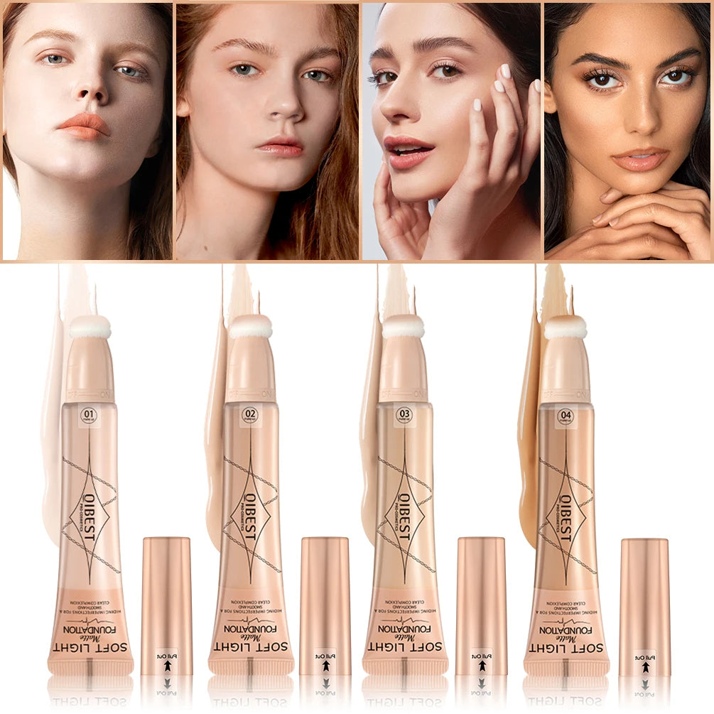 QIBEST Liquid Foundation Cream Waterproof Lasting Oil-control Cover Acne Base Cream Makeup Moisturize Matte Concealer 4 Colors Qme