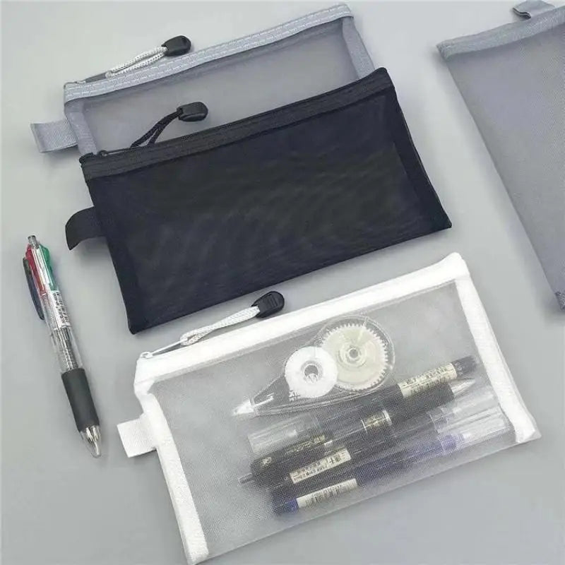 Mesh Pencil Case Large Capacity Multiuse Nylon Zip Storage Bag Qme