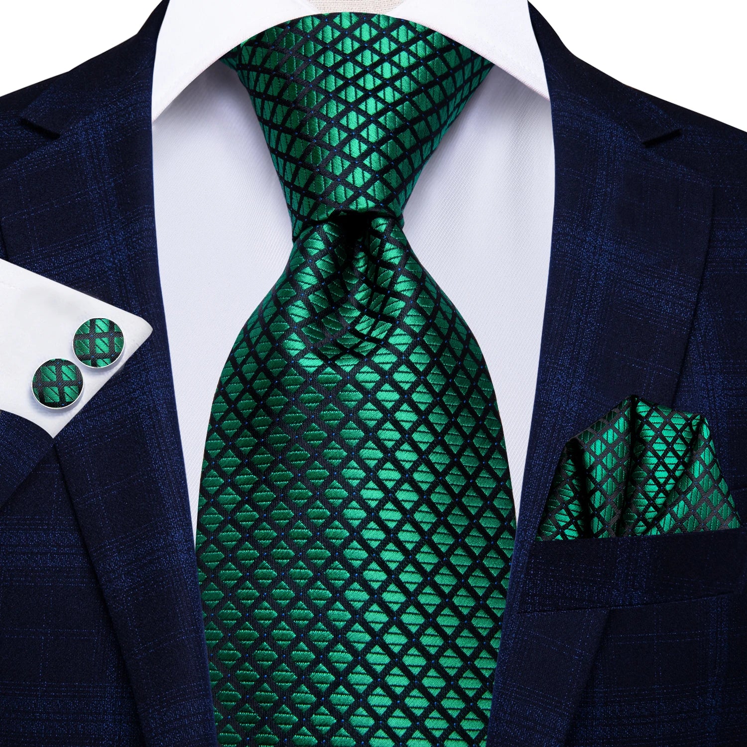 Hi-tie Paisley Dark Green Black Mens Elegant Necktie Handkerchief Qme HT-N-1608