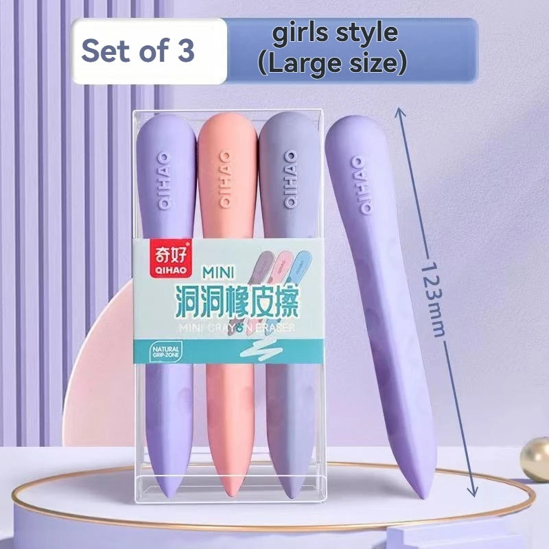 3/6Pcs Hole Eraser Pen No Dust No Crumbs Clean Eraser Cute Portable Eraser for Art Drawing Stationery Supplies Qme 3Pcs -Large-Girl