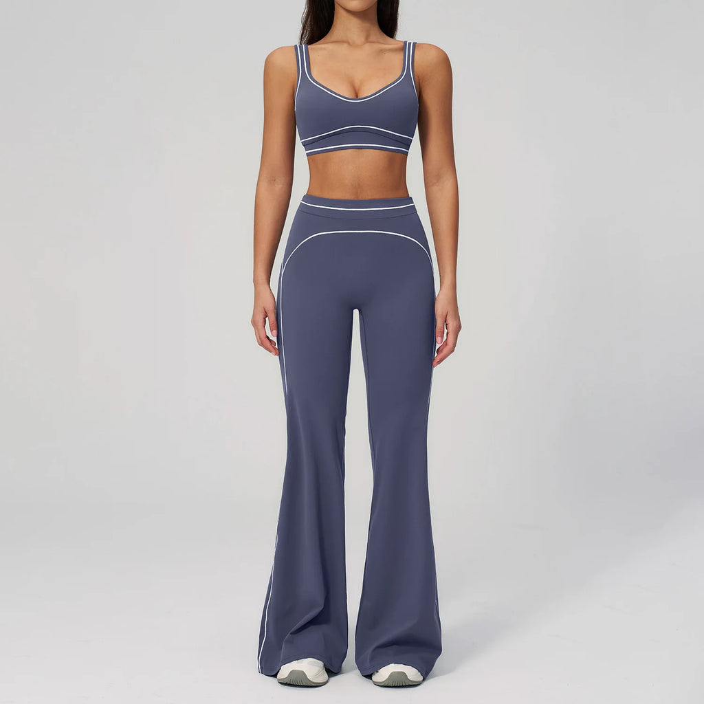 A 2PCS Yoga Set Gym Clothes Outdoor Sports Outfits Women Tracksuit Gym Fitness Suits Workout Flared Pants Sportswear Qme