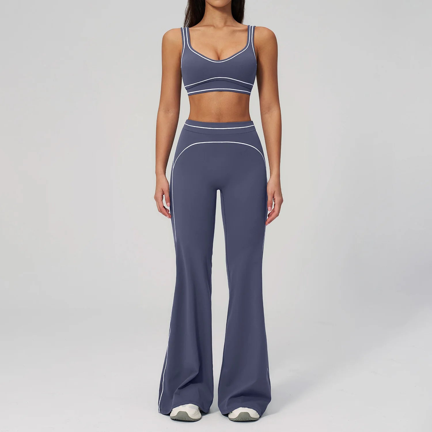 A 2PCS Yoga Set Gym Clothes Outdoor Sports Outfits Women Tracksuit Gym Fitness Suits Workout Flared Pants Sportswear Qme
