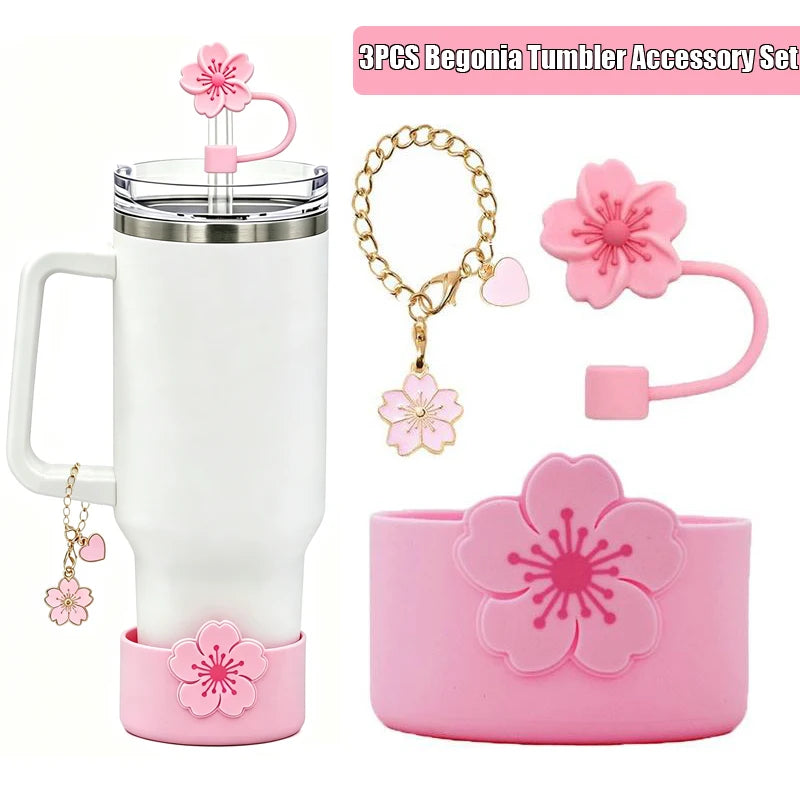 Tumbler Straw Cover Water Bottle Silicone Boot Charm Begonia Shape Qme