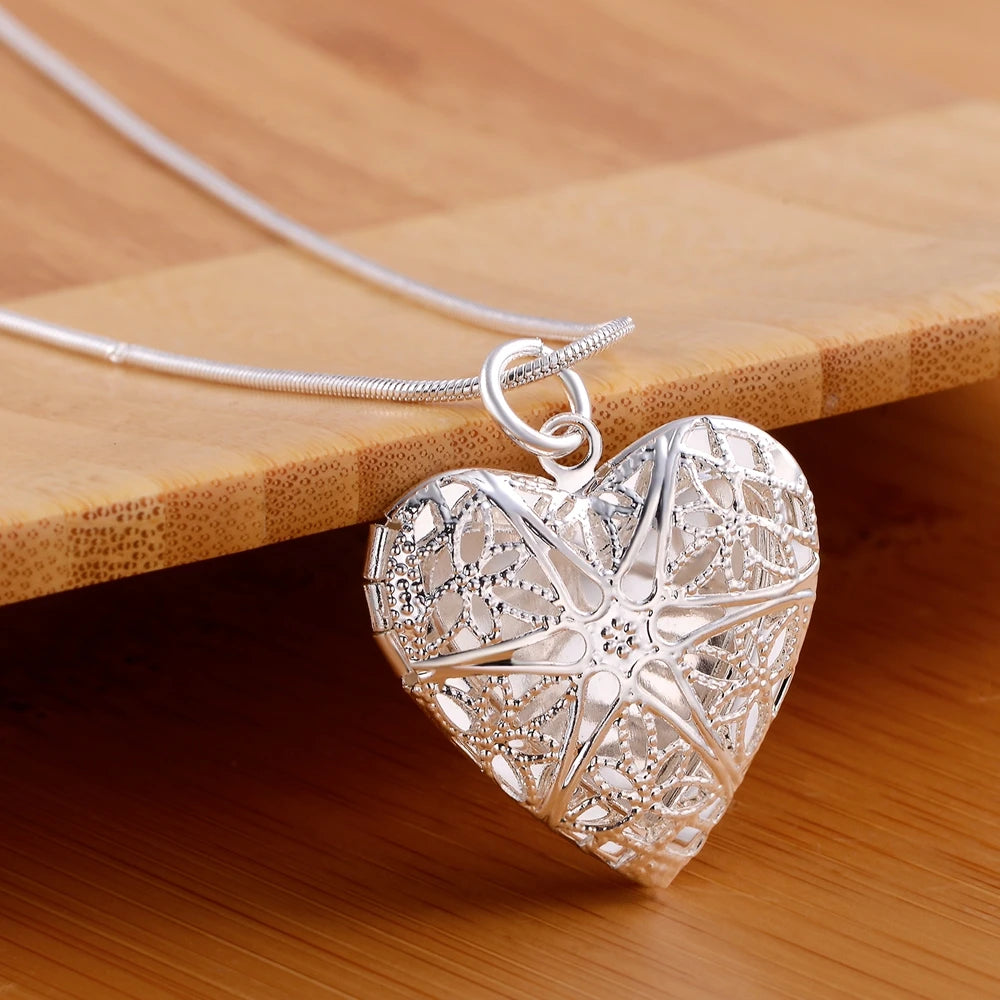 925 Sterling Silver Exquisite Heart Pendant Necklace Women's Fashion Wedding Engagement Jewelry Qme Red 50cm