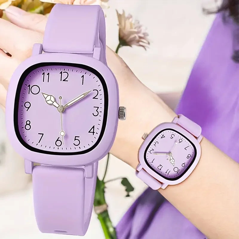 Moda silicone banda feminina relógios de quartzo conjunto casual árabe dial relógio de pulso para meninas reloj hombre Qme PURPLE